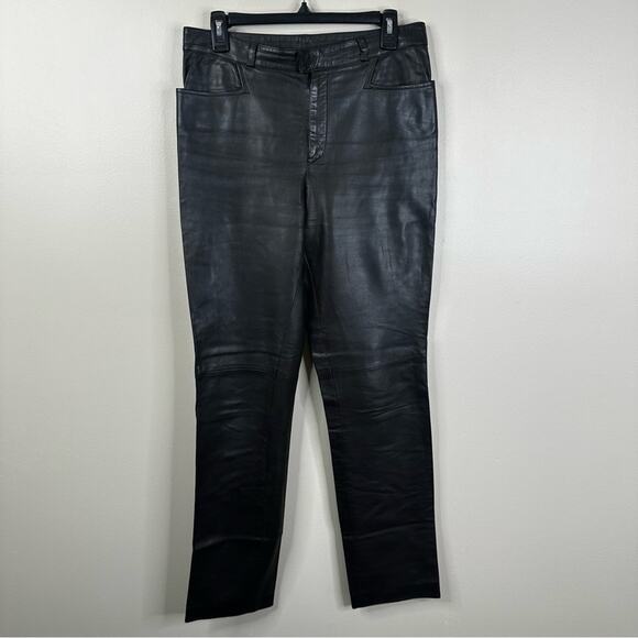 GUCCI Vintage Leather Pants Womens 44/ US 8 Dark Brown Straight Leg - Picture 1 of 11